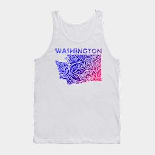 Colorful mandala art map of Washington with text in blue and violet Tank Top